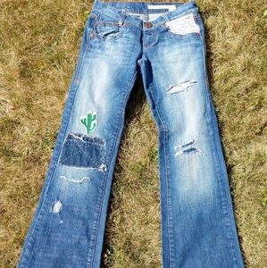 DKNY Blue Flare Jeans with Cactus Patch